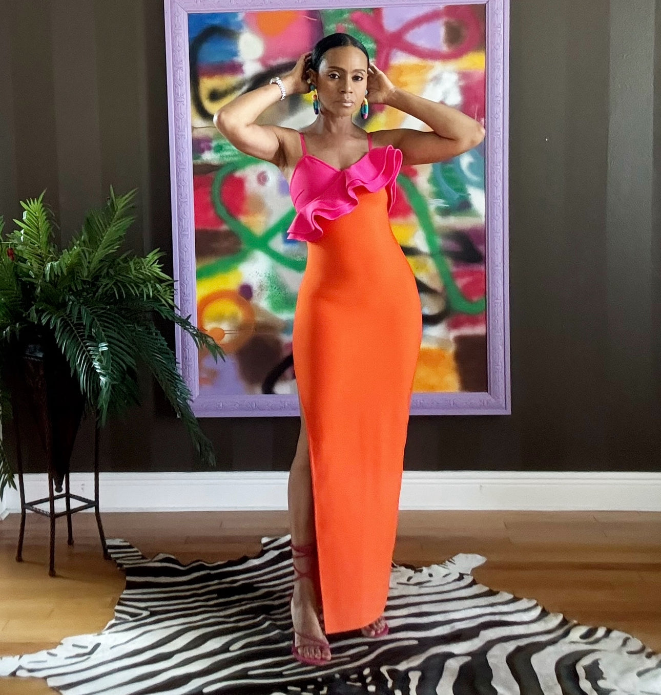 The Sabrina Luxury Pink and Orange Dress