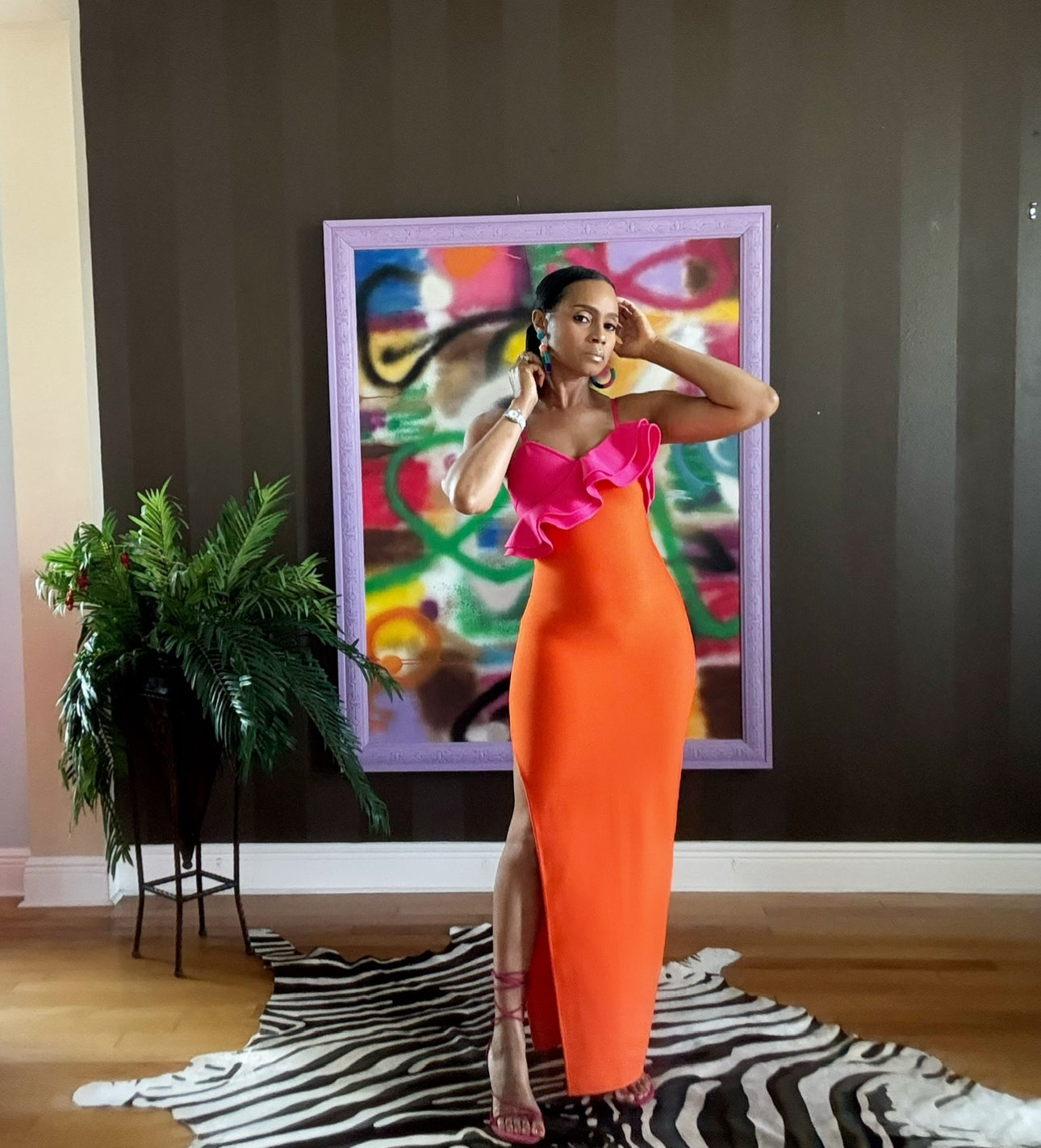 The Sabrina Luxury Pink and Orange Dress