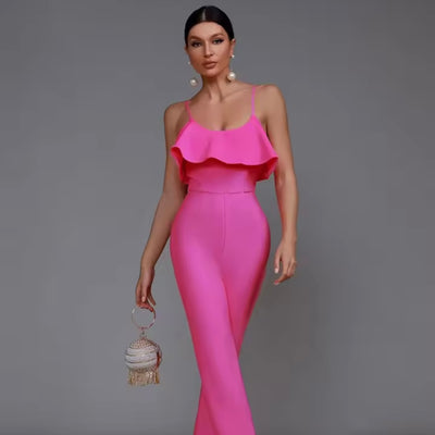 The Pattra Ruffled Hot Pink Lux Jumpsuit