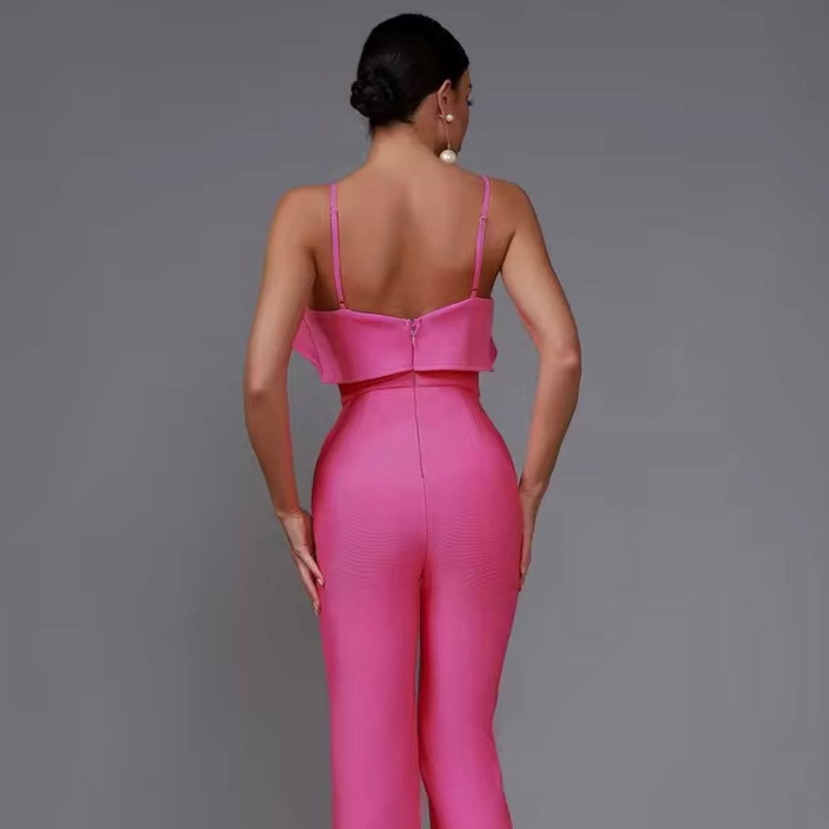 The Pattra Ruffled Hot Pink Lux Jumpsuit