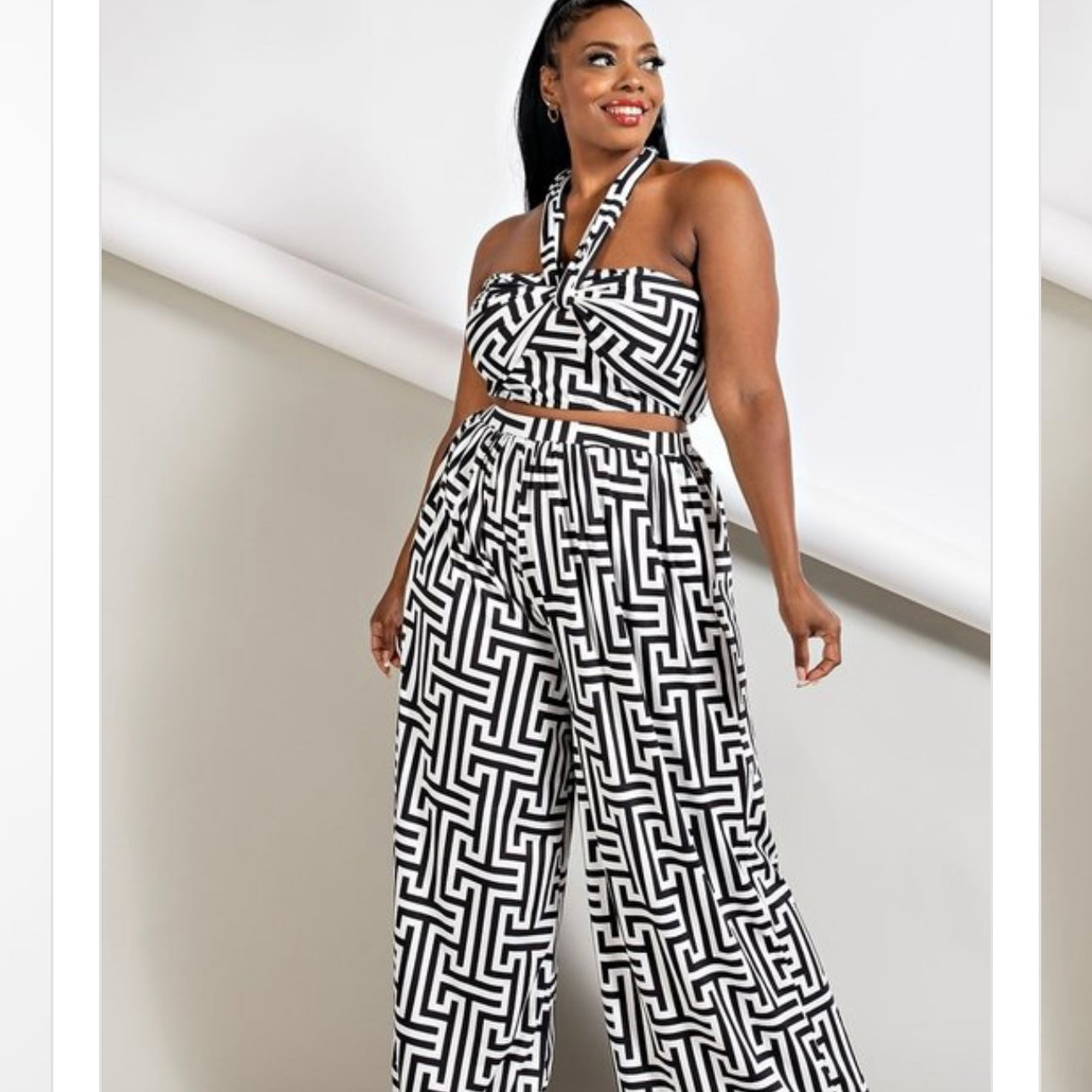 The Hatia Plus Size Black and White Two-Piece Lux Pants Set