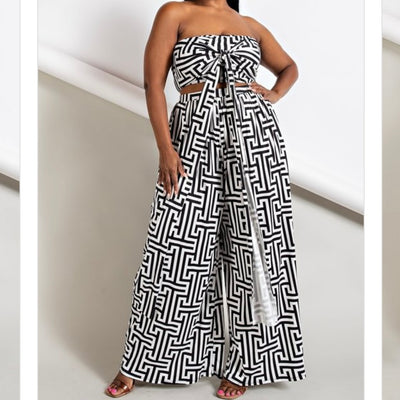 The Hatia Plus Size Black and White Two-Piece Lux Pants Set