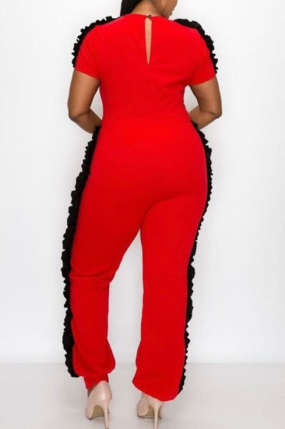 Fringed Plus Sized Red Jumpsuit