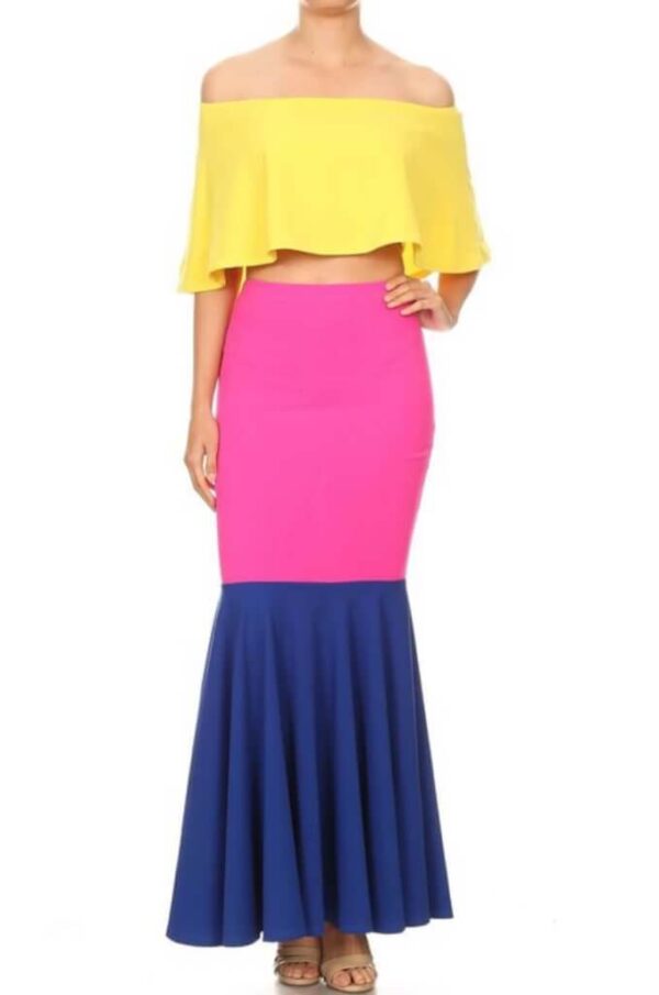 Off Shoulder Multi Colored Two Piece Mermaid Skirt Set