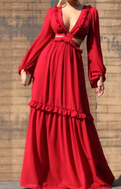 Cutout Maxi Ruffle Dress