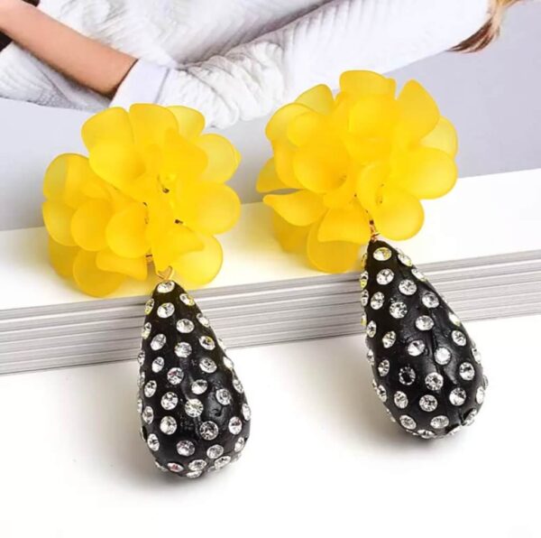 Flower Crystal Studded Tear Drop Earrings