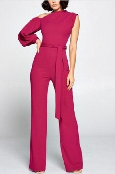 One Shoulder Puff Sleeve Jumpsuit