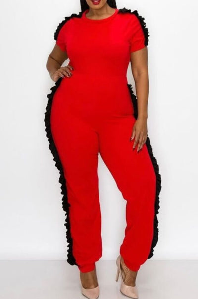 Fringed Plus Sized Red Jumpsuit